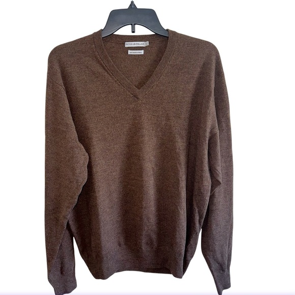 Peter Millar Brown V-Neck Sweater Sz Medium Merino Wool - Picture 2 of 14